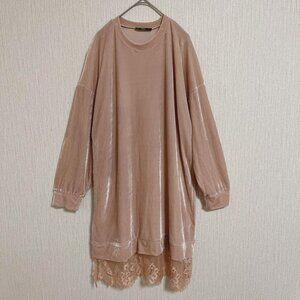 WhoChico Knee-Length Dress Tunic S Velvet Lace Hem Pink